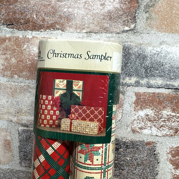 2 Rolls Vintage 80s Christmas Gift Wrap Wrapping Paper 60 Sq Ft Sampler NOS NEW - Picture 1 of 4